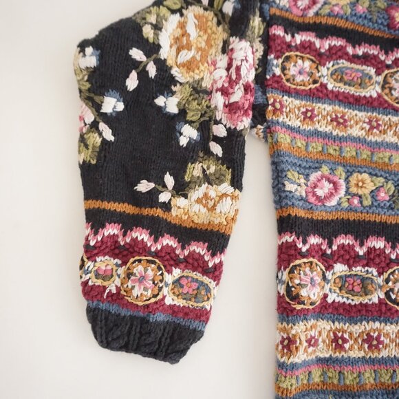 Vintage Express Tricot Floral Stripe Textured Chunky Knit Cottagecore Sweater M - Picture 11 of 11